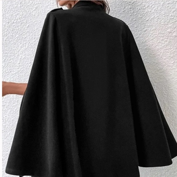 Luxe Black Double Breasted  Button Cape Coat - Picture 5 of 5